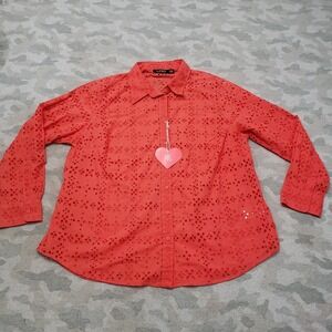 Lauren Ralph Lauren Red Orange Eyelet Button-Down Shirt